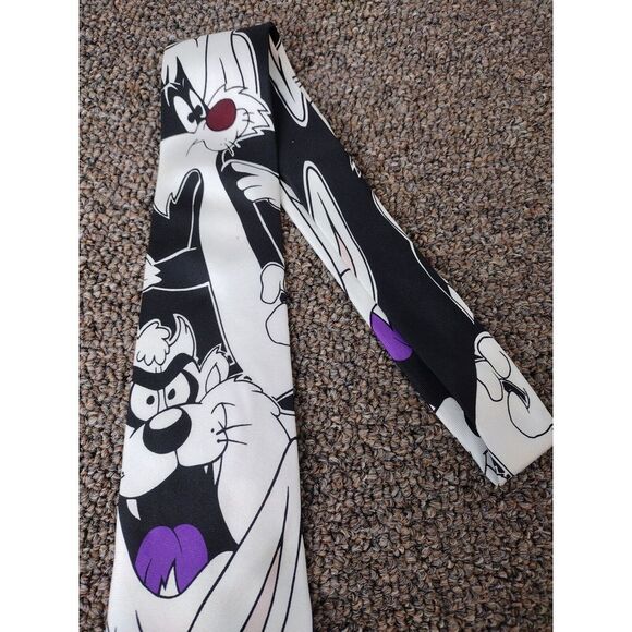 VTG 1992 Looney Tunes By Balancine TAZ Hand Made Silk Tie Bugs & Tazmanian Retro - Picture 3 of 8